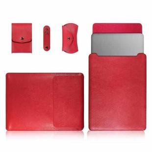 4 in 1 Laptop PU Leather Bag + Power Bag + Cable Tie + Mouse Bag for MacBook 11-12 inch(Red)