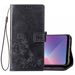 Lucky Clover Pressed Flowers Pattern Leather Case for OPPO A5, with Holder & Card Slots & Wallet & Hand Strap(Black)