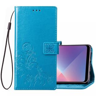 Lucky Clover Pressed Flowers Pattern Leather Case for OPPO A5, with Holder & Card Slots & Wallet & Hand Strap(Blue)