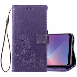 Lucky Clover Pressed Flowers Pattern Leather Case for OPPO A5, with Holder & Card Slots & Wallet & Hand Strap(Purple)