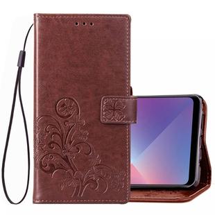 Lucky Clover Pressed Flowers Pattern Leather Case for OPPO A5, with Holder & Card Slots & Wallet & Hand Strap(Brown)