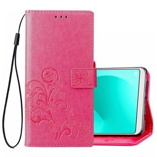 Lucky Clover Pressed Flowers Pattern Leather Case for OPPO A83, with Holder & Card Slots & Wallet & Hand Strap(Magenta)