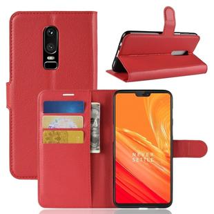 For OnePlus 6 Litchi Texture Horizontal Flip Leather Case with Holder & Card Slots & Wallet(Red)