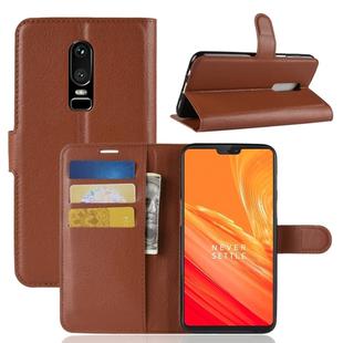 For OnePlus 6 Litchi Texture Horizontal Flip Leather Case with Holder & Card Slots & Wallet(Brown)
