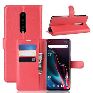 Litchi Texture Horizontal Flip Leather Case for OnePlus 7 Pro, with Wallet & Holder & Card Slots(Red)