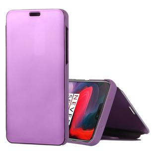 Mirror Clear View Horizontal Flip PU Leather Case for OnePlus 6, with Holder (Purple)