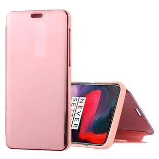 Mirror Clear View Horizontal Flip PU Leather Case for OnePlus 6, with Holder (Rose Gold)