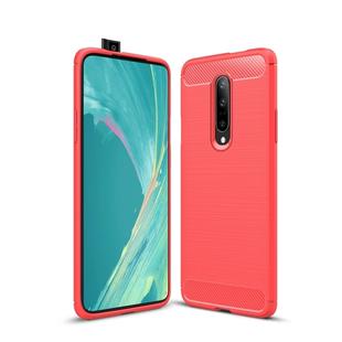 Brushed Texture Carbon Fiber Shockproof TPU Case for OnePlus 7 (Red)