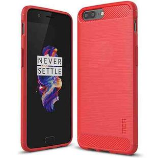 MOFI Brushed Texture Carbon Fiber Shockproof TPU Case for OnePlus 5 (Red)