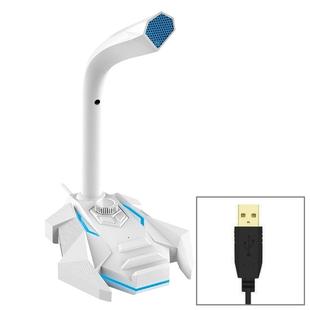 GK Desktop Omnidirectional USB Wired Dual Mic Condenser Microphone, Built-in Sound Card, Compatible with PC / Mac for Live Broadcast, Show, KTV, etc.(White + Blue)