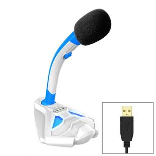 K1 Desktop Omnidirectional USB Wired Mic Condenser Microphone with Phone Holder, Compatible with PC / Mac for Live Broadcast, Show, KTV, etc(White + Blue)