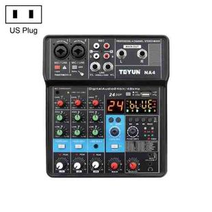 TEYUN NA4 4-channel Small Mixing Console Mobile Phone Sound Card Live Broadcast Computer Recording Console Processor, US Plug(Black)