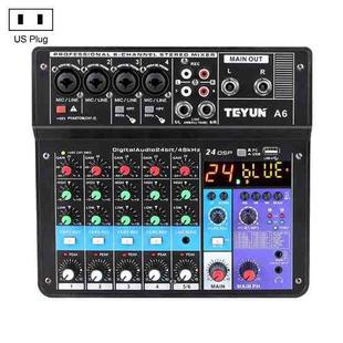 TEYUN NA6 6-channel Small Mixing Console Mobile Phone Sound Card Live Broadcast Computer Recording Console Processor, US Plug(Black)