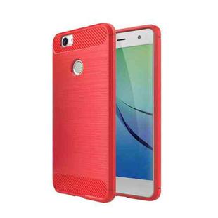 For Huawei nova Brushed Texture Carbon Fiber TPU Rugged Armor Protective Case (Red)
