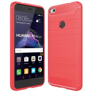 For Huawei  P8 Lite (2017) Brushed Carbon Fiber Texture Shockproof TPU Protective Case(Red)