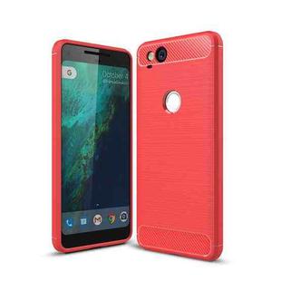 For Google Pixei 2 Brushed Texture Carbon Fiber Shockproof TPU Rugged Armor Protective Case (Red)