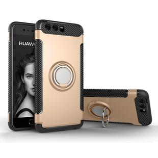 For Huawei P10 Magnetic 360 Degree Rotation Ring Armor Protective Case(Gold)