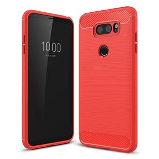 For LG V30 Brushed Texture Carbon Fiber Shockproof TPU Rugged Armor Protective Case (Red)