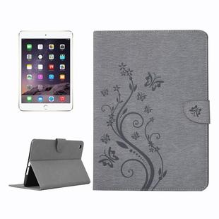 For iPad mini 3 Pressed Flowers Butterfly Pattern Horizontal Flip PU Leather Case with Magnetic Buckle & Holder & Card Slots & Wallet(Grey)