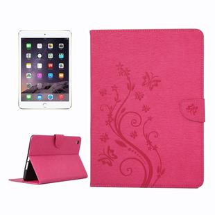 For iPad mini 3 Pressed Flowers Butterfly Pattern Horizontal Flip PU Leather Case with Magnetic Buckle & Holder & Card Slots & Wallet(Magenta)