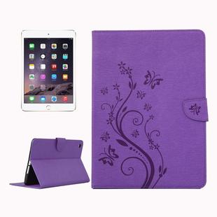 For iPad mini 3 Pressed Flowers Butterfly Pattern Horizontal Flip PU Leather Case with Magnetic Buckle & Holder & Card Slots & Wallet(Purple)