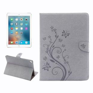 For iPad Pro 9.7inch Pressed Flowers Butterfly Pattern Horizontal Flip PU Leather Case with Magnetic Buckle & Holder & Card Slots & Wallet(Grey)