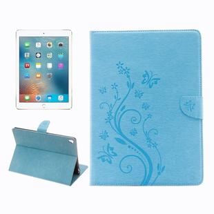 For iPad Pro 9.7inch Pressed Flowers Butterfly Pattern Horizontal Flip PU Leather Case with Magnetic Buckle & Holder & Card Slots & Wallet(Blue)