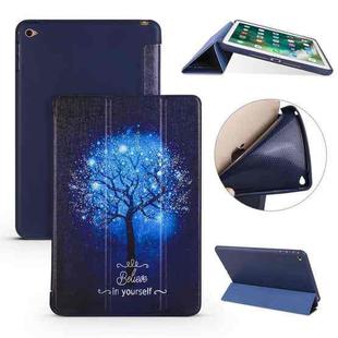 Blue Tree Pattern Horizontal Flip PU Leather Case for iPad mini 4, with Three-folding Holder & Honeycomb TPU Cover