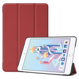 Custer Texture Horizontal Flip Smart PU Leather Case for iPad Mini 4 / Mini 5, with Sleep / Wake-up Function & Three-folding Holder (Wine Red)