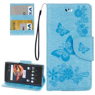 For Sony Xperia X Compact Butterflies Embossing Horizontal Flip Leather Case with Holder & Card Slots & Wallet & Lanyard(Blue)