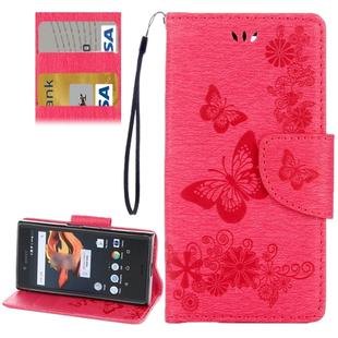 For Sony Xperia X Compact Butterflies Embossing Horizontal Flip Leather Case with Holder & Card Slots & Wallet & Lanyard(Magenta)