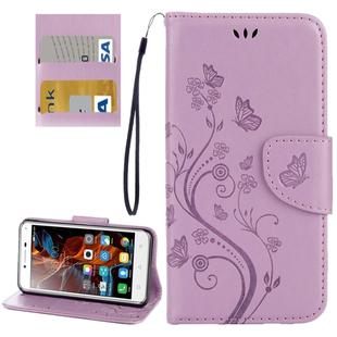 For Lenovo Vibe K5 Butterflies Love Flowers Embossing Horizontal Flip Leather Case with Holder & Card Slots & Wallet & Lanyard(Light Purple)