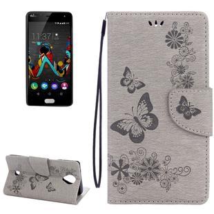 Butterflies Embossing Horizontal Flip Leather Case for Wiko U Feel, with Holder & Card Slots & Wallet & Lanyard(Grey)