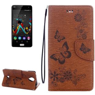 Butterflies Embossing Horizontal Flip Leather Case for Wiko U Feel, with Holder & Card Slots & Wallet & Lanyard(Brown)