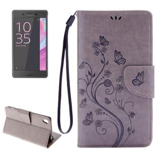 For Sony Xperia XA Butterflies Embossing Horizontal Flip Leather Case with Holder & Card Slots & Wallet & Lanyard(Grey)