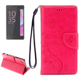 For Sony Xperia XA Butterflies Embossing Horizontal Flip Leather Case with Holder & Card Slots & Wallet & Lanyard(Magenta)