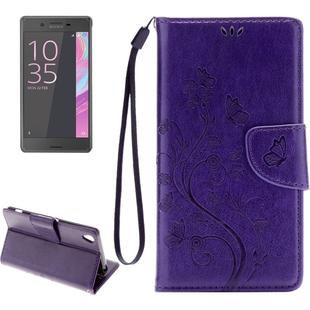 For Sony Xperia XA Butterflies Embossing Horizontal Flip Leather Case with Holder & Card Slots & Wallet & Lanyard(Purple)