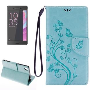 For Sony Xperia XA Butterflies Embossing Horizontal Flip Leather Case with Holder & Card Slots & Wallet & Lanyard(Baby Blue)