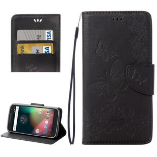 For Motorola Moto G (4rd gen) Plus Pressed Flowers Butterfly Pattern Leather Case with Holder & Card Slots & Wallet(Black)