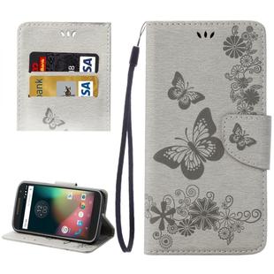 For Motorola Moto G (4rd gen) Plus Pressed Flowers Butterfly Pattern Leather Case with Holder & Card Slots & Wallet(Grey)