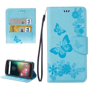 For Motorola Moto G (4rd gen) Plus Pressed Flowers Butterfly Pattern Leather Case with Holder & Card Slots & Wallet(Blue)