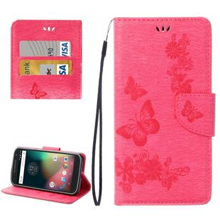 For Motorola Moto G (4rd gen) Plus Pressed Flowers Butterfly Pattern Leather Case with Holder & Card Slots & Wallet(Magenta)