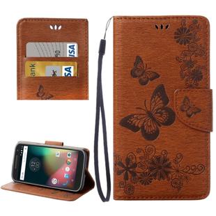 For Motorola Moto G (4rd gen) Plus Pressed Flowers Butterfly Pattern Leather Case with Holder & Card Slots & Wallet(Brown)