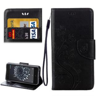 For BQ Aquaris X5 Plus Butterflies Love Flowers Embossing Horizontal Flip Leather Case with Holder & Card Slots & Wallet & Lanyard(Black)