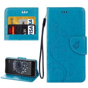 For BQ Aquaris X5 Plus Butterflies Love Flowers Embossing Horizontal Flip Leather Case with Holder & Card Slots & Wallet & Lanyard(Blue)