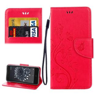 For BQ Aquaris X5 Plus Butterflies Love Flowers Embossing Horizontal Flip Leather Case with Holder & Card Slots & Wallet & Lanyard(Red)