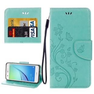 For Huawei nova Butterflies LOVE for  Flowers Embossing Horizontal Flip Leather Case with Holder & Card Slots & Wallet & Lanyard(Green)