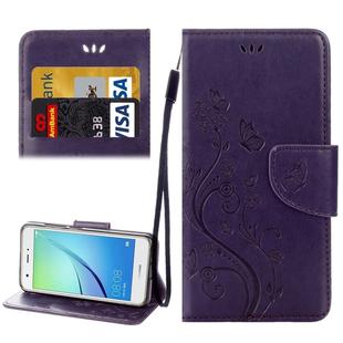 For Huawei nova Butterflies LOVE for  Flowers Embossing Horizontal Flip Leather Case with Holder & Card Slots & Wallet & Lanyard(Purple)