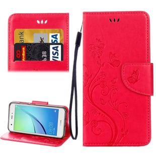 For Huawei nova Butterflies LOVE for  Flowers Embossing Horizontal Flip Leather Case with Holder & Card Slots & Wallet & Lanyard(Red)