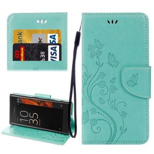 For Sony Xperia XZ Butterflies Love Flowers Embossing Horizontal Flip Leather Case with Holder & Card Slots & Wallet & Lanyard(Green)